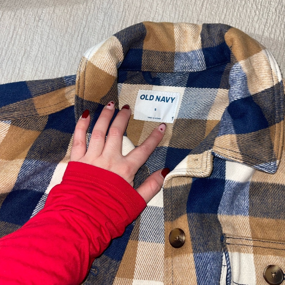 Old Navy Blue and Tan Checkered Shirt